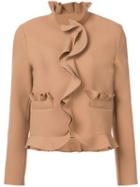 Msgm - Ruffle Panel Jacket - Women - Polyester/spandex/elastane/viscose - 40, Brown, Polyester/spandex/elastane/viscose