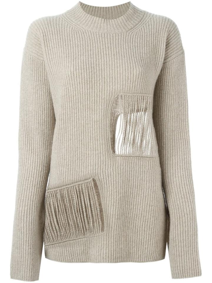 Stella Mccartney Distressed Round Neck Jumper, Women's, Size: 40, Nude/neutrals, Cashmere/wool