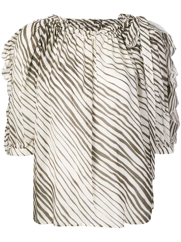 See By Chloé Striped Ruched Neck Blouse - Brown