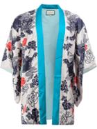 Gucci Japanese Print Kimono Jacket, Men's, Size: 44, Blue, Silk/viscose