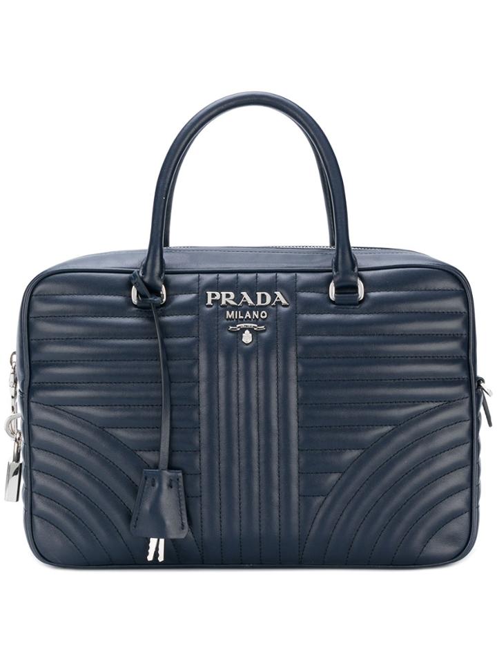 Prada Quilted Logo Tote Bag - Blue