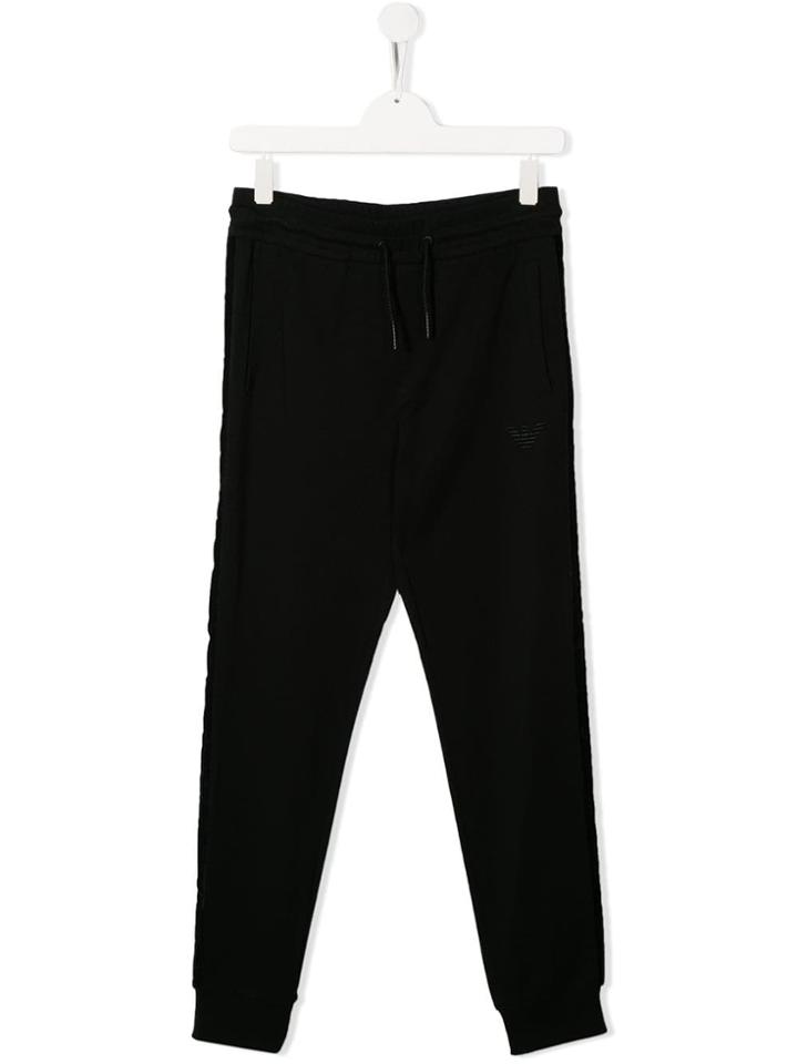 Emporio Armani Kids Teen Logo Embroidered Track Pants - Black