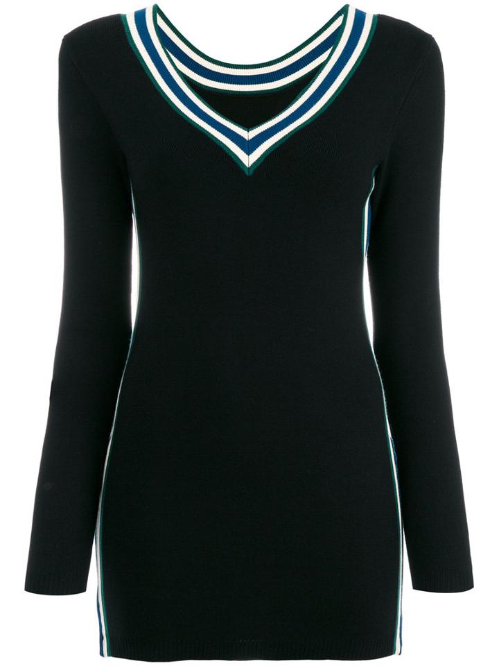 Twin-set - Striped V-neck Knitted Blouse - Women - Polyamide/viscose - S, Black, Polyamide/viscose