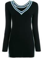 Twin-set - Striped V-neck Knitted Blouse - Women - Polyamide/viscose - S, Black, Polyamide/viscose