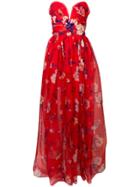 Ermanno Scervino Strapless Floral Print Gown - Red