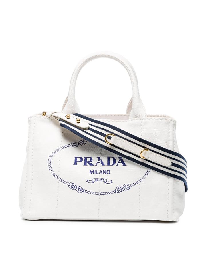 Prada White Logo Medium Canvas Tote