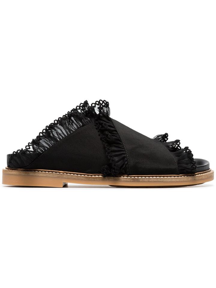 Ganni Black Beth Canvas And Leather Sandals