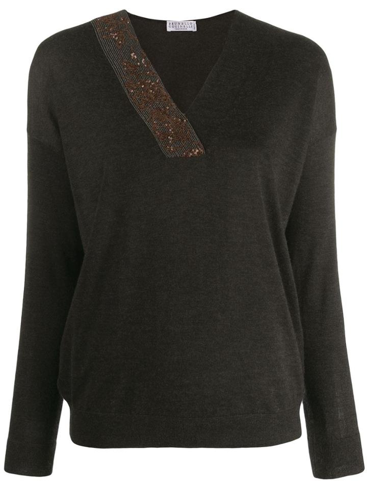Brunello Cucinelli Sequinned Detail Knitted Jumper - Grey