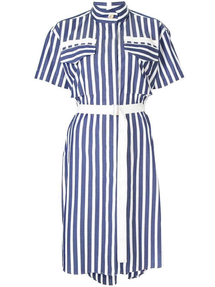 Sacai Striped Belted Shirt Dress - Blue