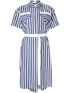 Sacai Striped Belted Shirt Dress - Blue