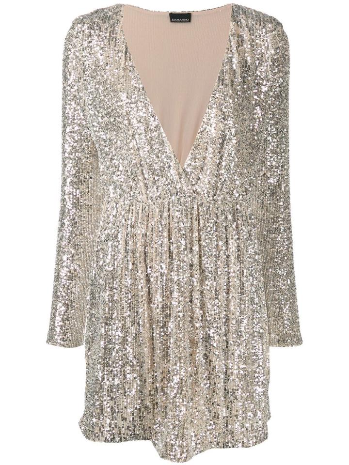 Ermanno Ermanno Sequin-embroidered Plunge Dress - Neutrals