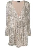Ermanno Ermanno Sequin-embroidered Plunge Dress - Neutrals