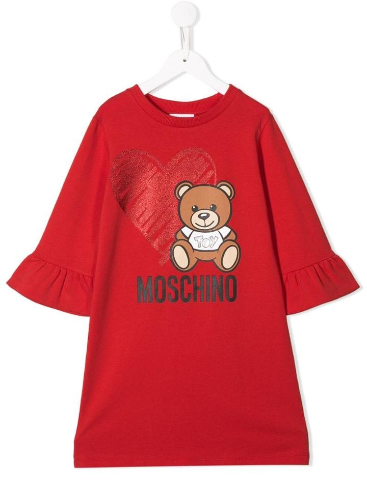 Moschino Kids Teen Heart Bear A-line Dress - Red