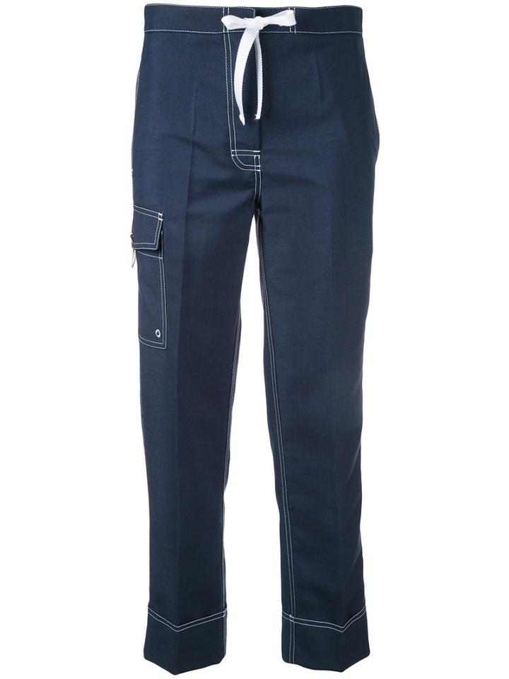 Thom Browne Cropped Trousers, Women's, Size: 42, Blue, Mohair/wool