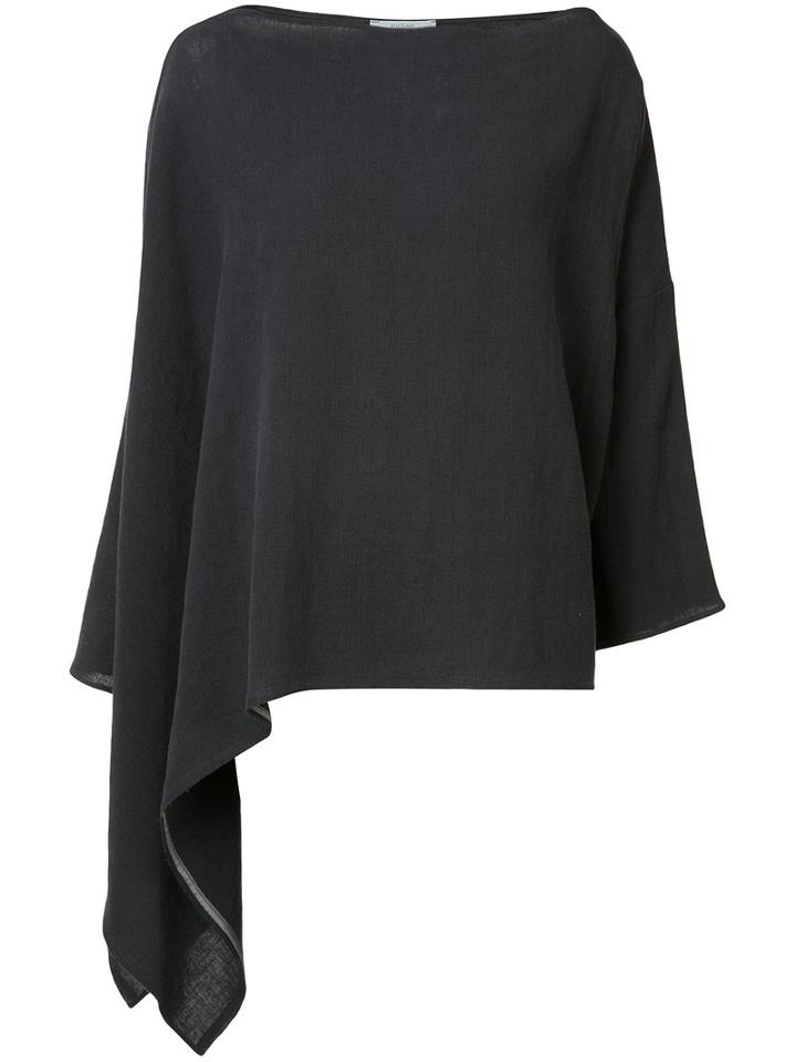 Dusan Asymmetric Poncho Top, Black, Linen/flax