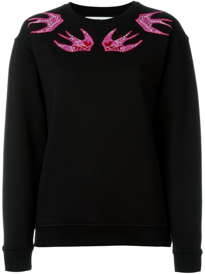 Mcq Alexander Mcqueen Swallow Embroidered Sweatshirt, Women's, Size: Large, Black, Cotton