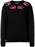 Mcq Alexander Mcqueen Swallow Embroidered Sweatshirt, Women's, Size: Large, Black, Cotton