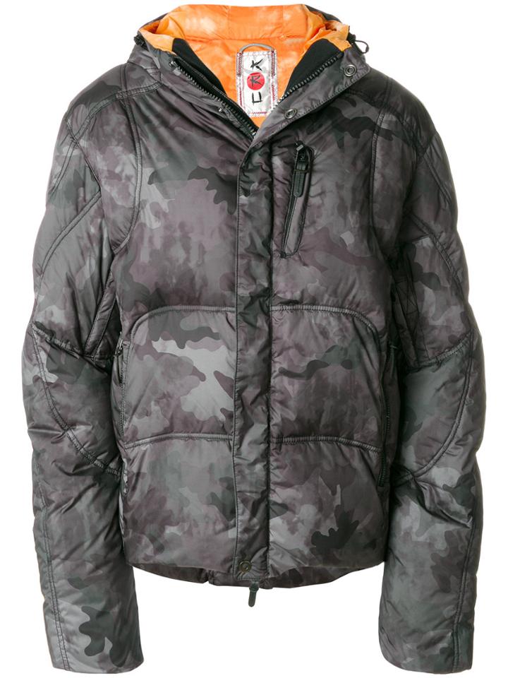 Kru Camouflage Print Padded Jacket - Grey