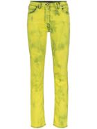 Versace Acid Wash Logo Label Skinny Jeans - Yellow