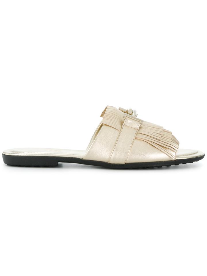 Tod's Double T Fringed Slides - Metallic