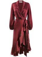 Zimmermann Silk Wrap Dress With Ruffle Detail - Red