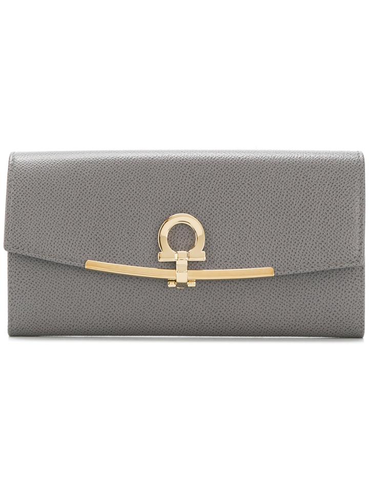 Salvatore Ferragamo Gancio Lock Continental Wallet - Grey
