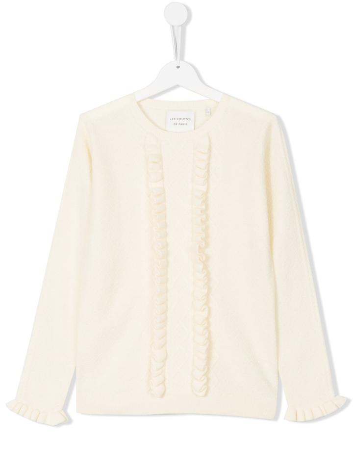 Les Coyotes De Paris Teen Ruffle Detail Knitted Sweater - White
