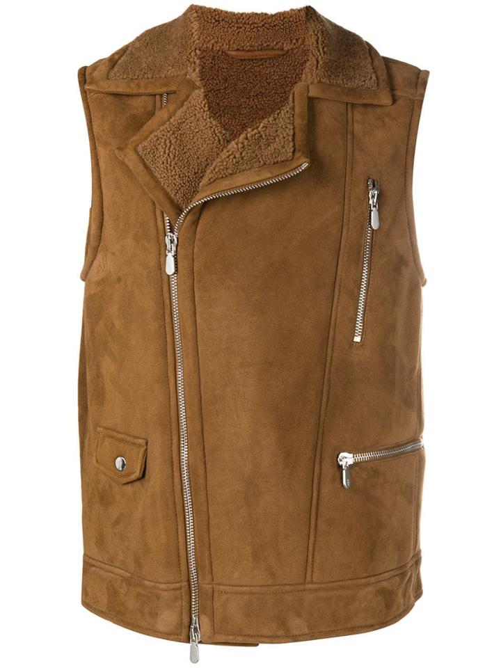 Eleventy Zipped Biker Vest - Brown