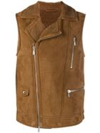 Eleventy Zipped Biker Vest - Brown