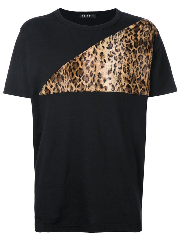 Roar Textured Leopard Print Panel T-shirt, Men's, Size: Iii, Black, Cotton