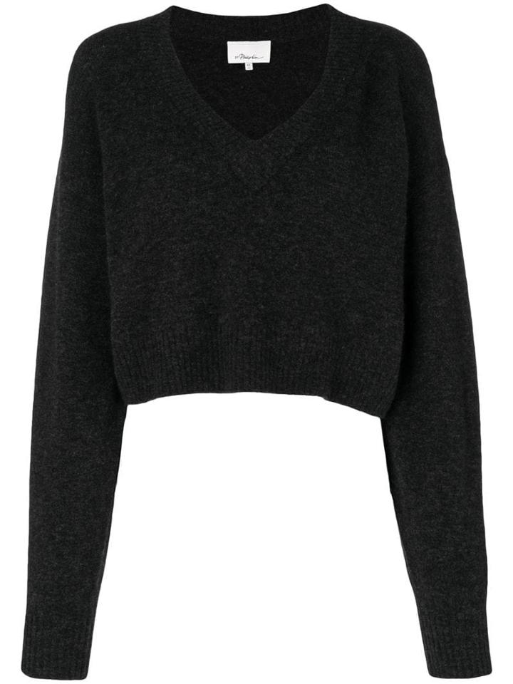 3.1 Phillip Lim Cropped V-neck Sweater - Grey