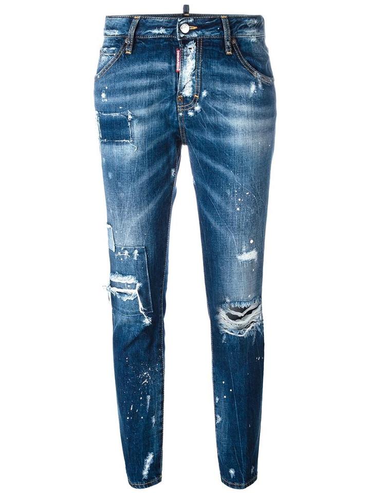 Dsquared2 - Cool Girl Cropped Distressed Jeans - Women - Cotton/polyester - 44, Blue, Cotton/polyester