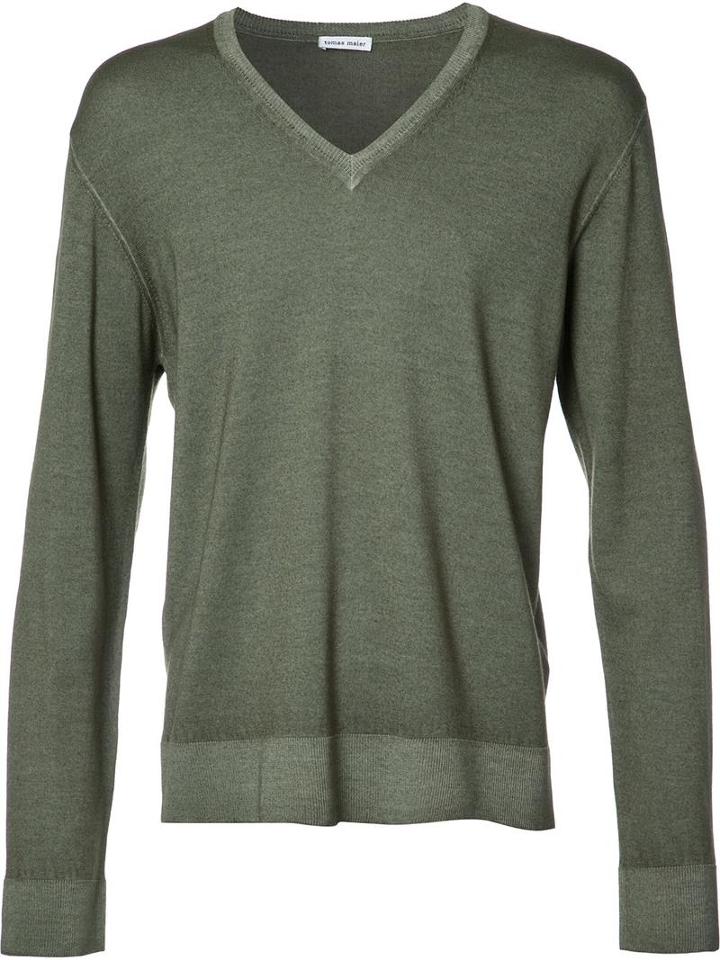 Tomas Maier V-neck Jumper, Men's, Size: Large, Green, Wool