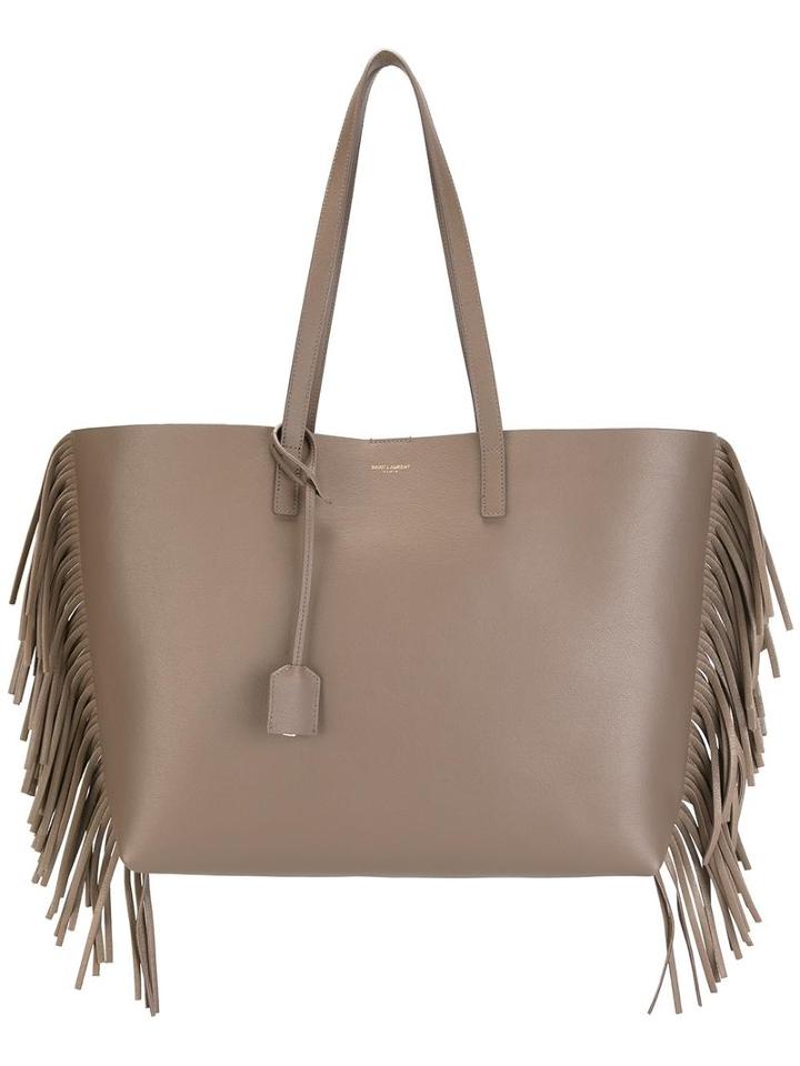 Saint Laurent Large Shopping Fringed Tote, Women's, Nude/neutrals, Calf Leather