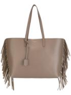 Saint Laurent Large Shopping Fringed Tote, Women's, Nude/neutrals, Calf Leather