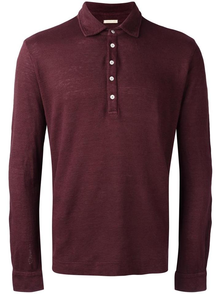 Massimo Alba Longsleeved Polo Shirt, Men's, Size: Large, Red, Linen/flax