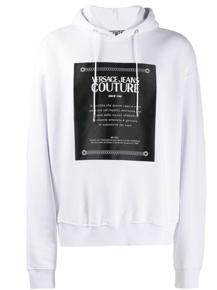 Versace Jeans Couture Brushed Fleece Label Print Hoodie - White