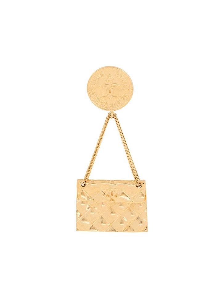 Chanel Vintage Matelassé Bag Brooch - Gold