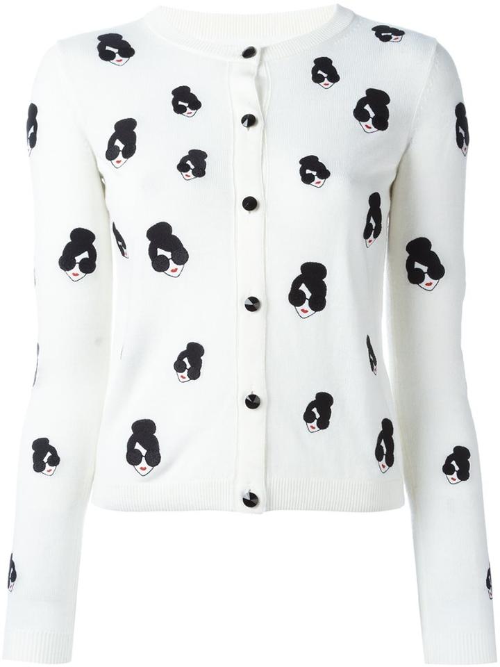 Alice+olivia 'stacey Emoji' Cardigan, Women's, Size: Medium, White, Polyester/spandex/elastane/wool