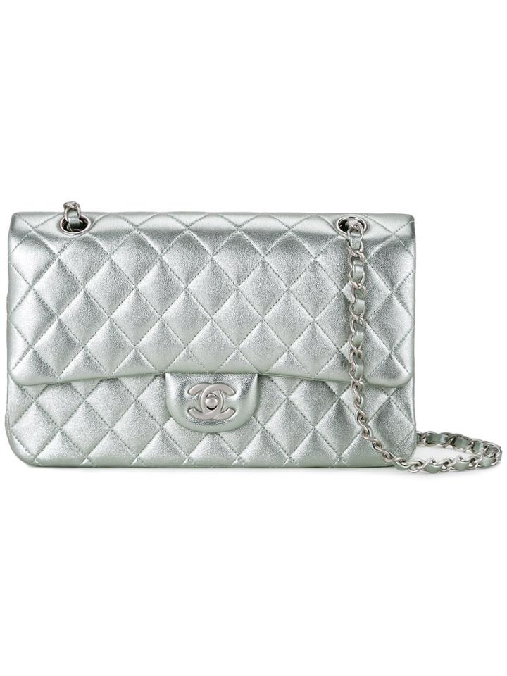 Chanel Vintage Quilted Cc Double Metallic (grey) Shoulder Bag, Women's