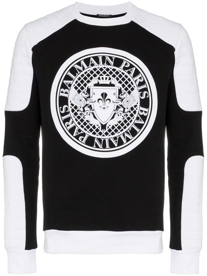 Balmain Biker Logo Print Cotton Sweatshirt - Black