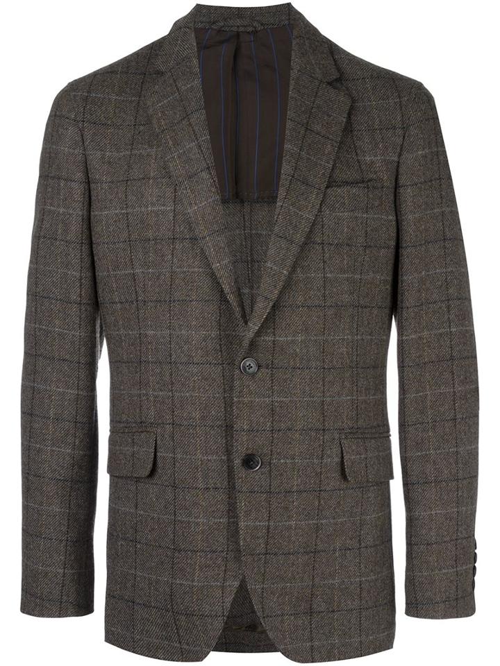 Hackett Plaid Blazer, Men's, Size: 54, Brown, Cupro/wool/goat Suede