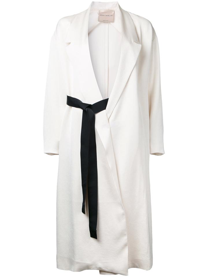 Belted Coat - Women - Polyester/acetate - 46, White, Polyester/acetate, Erika Cavallini