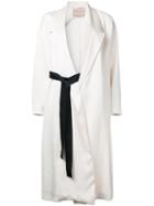 Belted Coat - Women - Polyester/acetate - 46, White, Polyester/acetate, Erika Cavallini