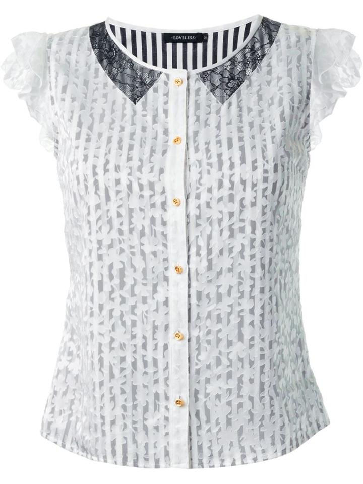 Loveless - Ruffled Detail Overlay Lace Top - Women - Polyester/rayon - 34, White, Polyester/rayon