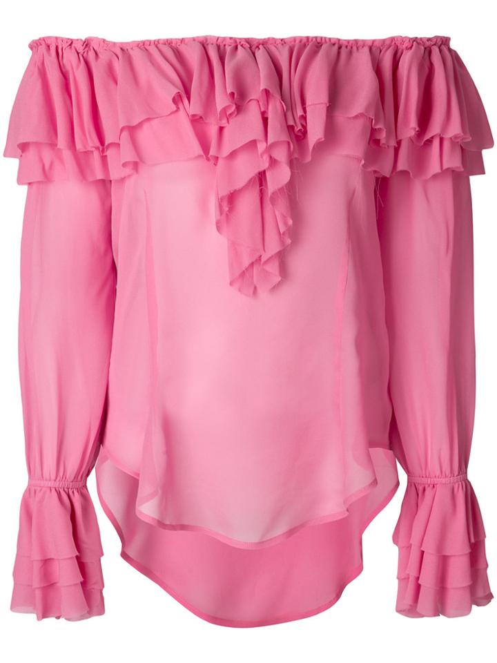 Twin-set Off Shoulder Ruffle Blouse - Pink & Purple