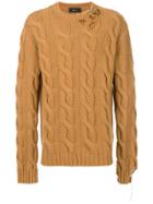 Paura Distressed Cable Knit Sweater - Brown
