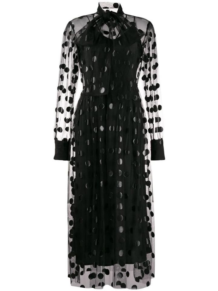 Msgm Polka Dot Pussy Bow Dress - Black