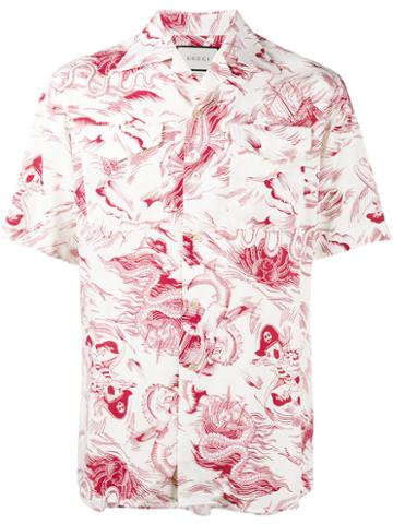 Gucci Sea Storm Print Shirt, Men's, Size: 46, White, Viscose