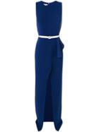 Michael Kors Ruffled Cascade Belted Gown - Blue